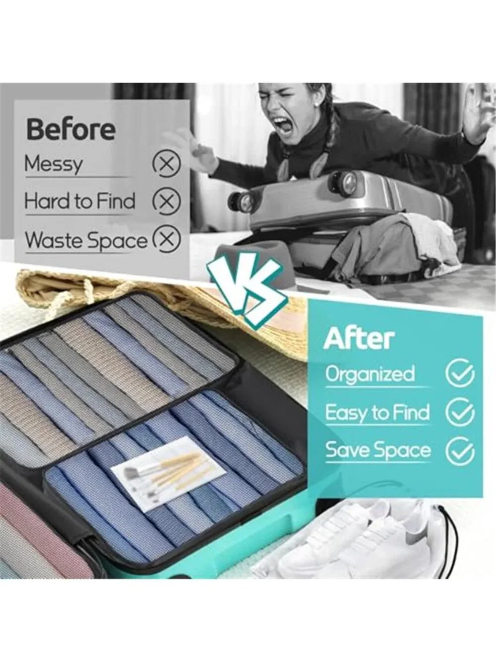 12 Piece Travel Packing Cubes Luggage Organizer Set Shoe Bags Waterproof